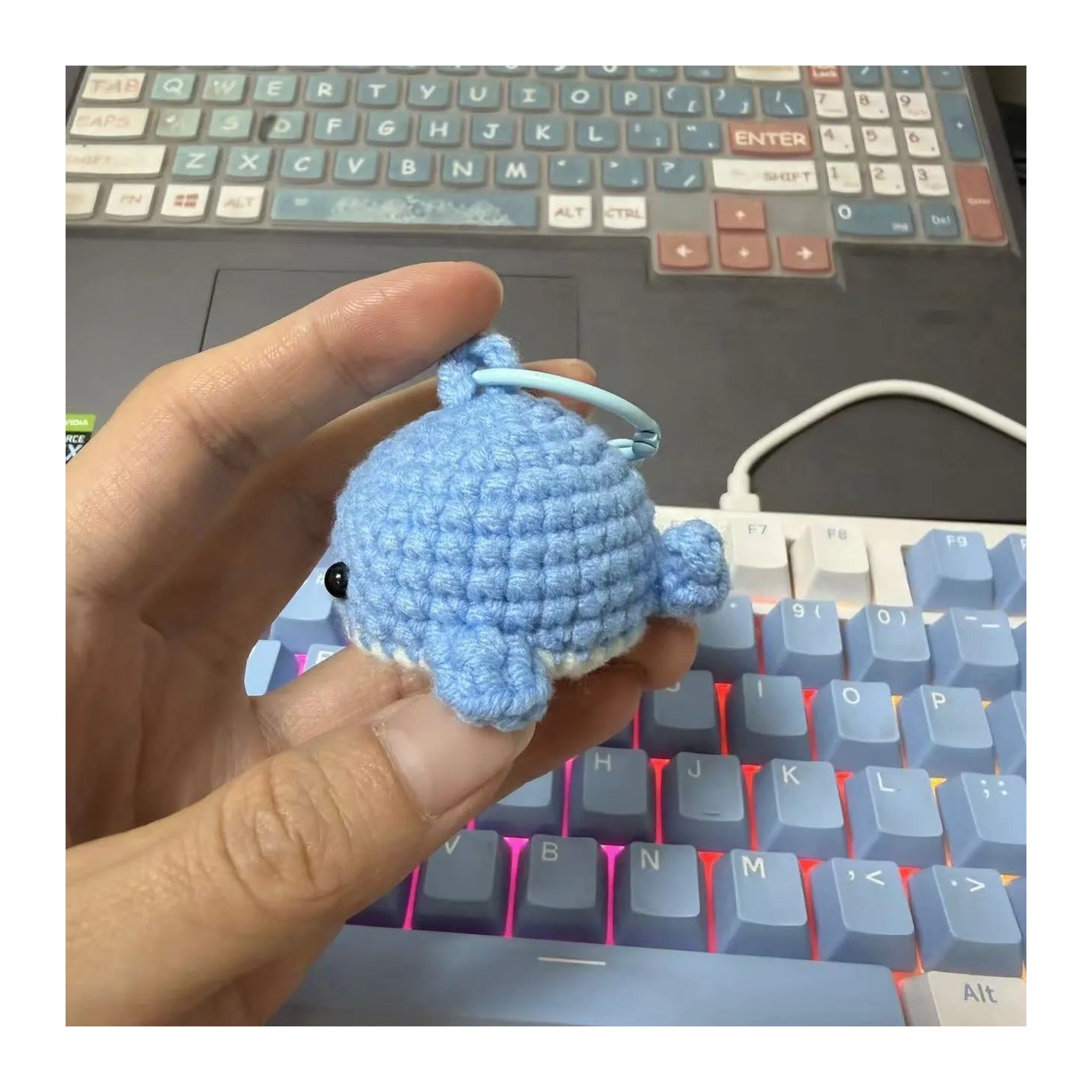 Crochet Blue Whale Keychain