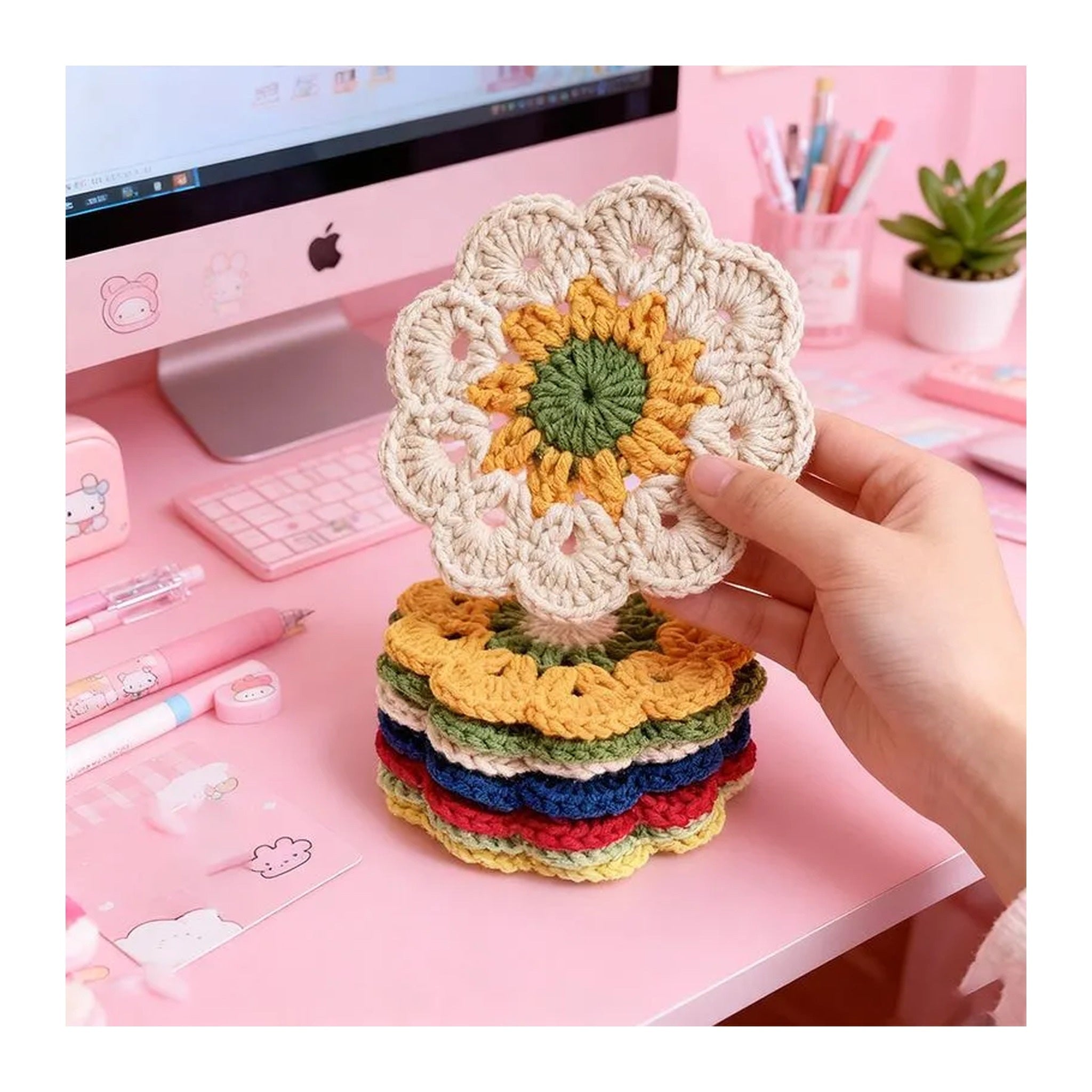 Crochet Sunflower Car Decor