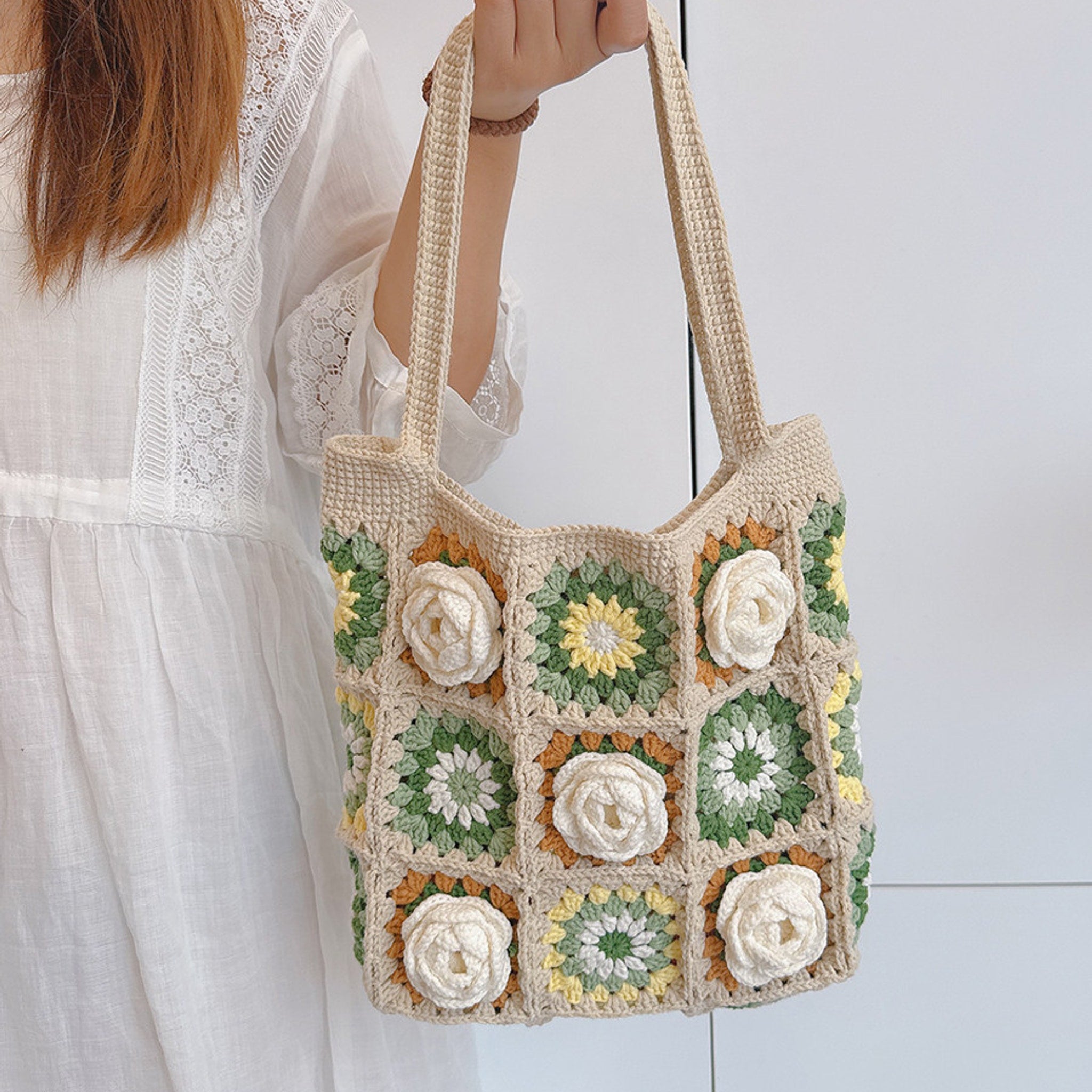 Granny Square Camellia Shoulder Bag DIY Kit — handmade crochet by OOM
