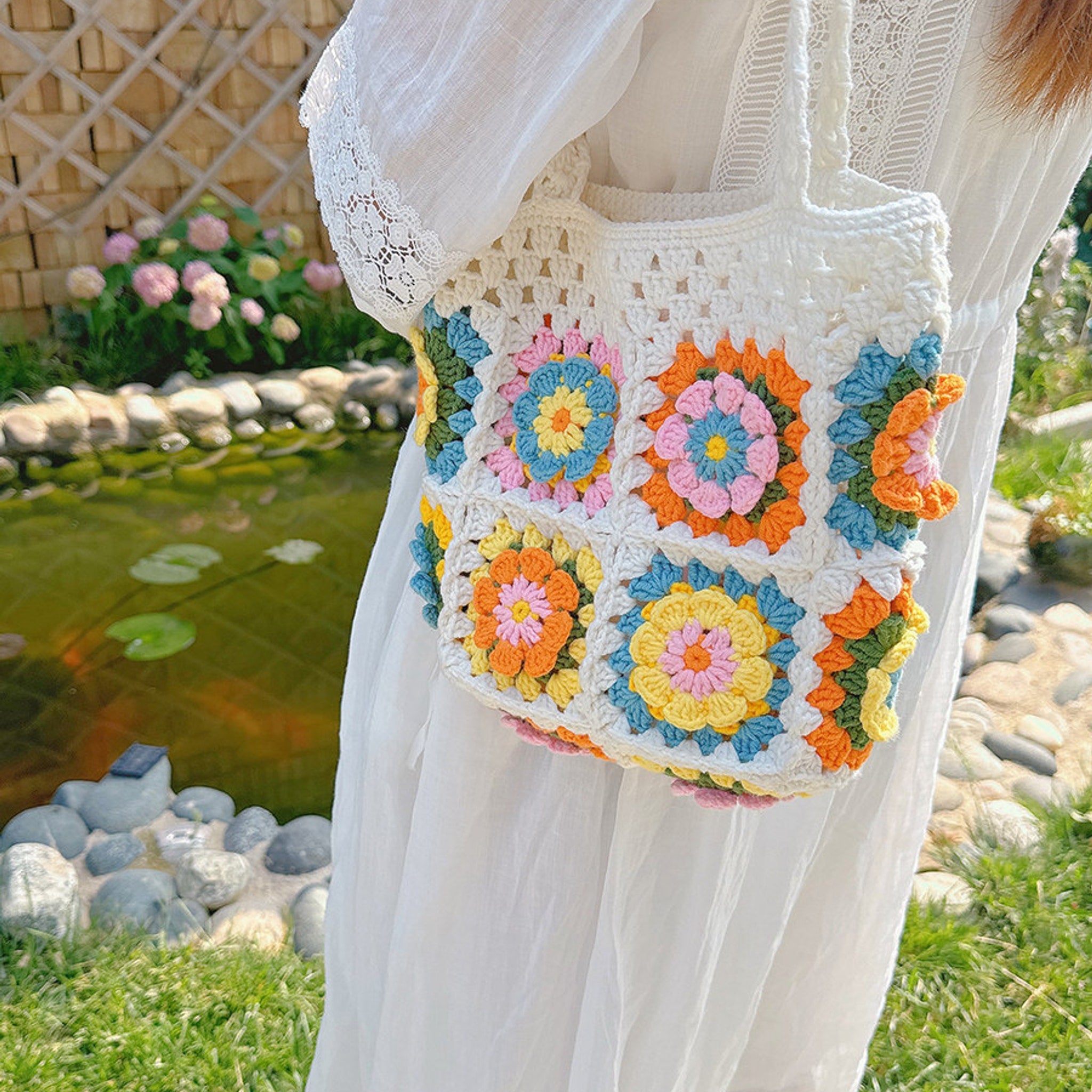 Granny Square Camellia Shoulder Bag DIY Kit — handmade crochet by OOM