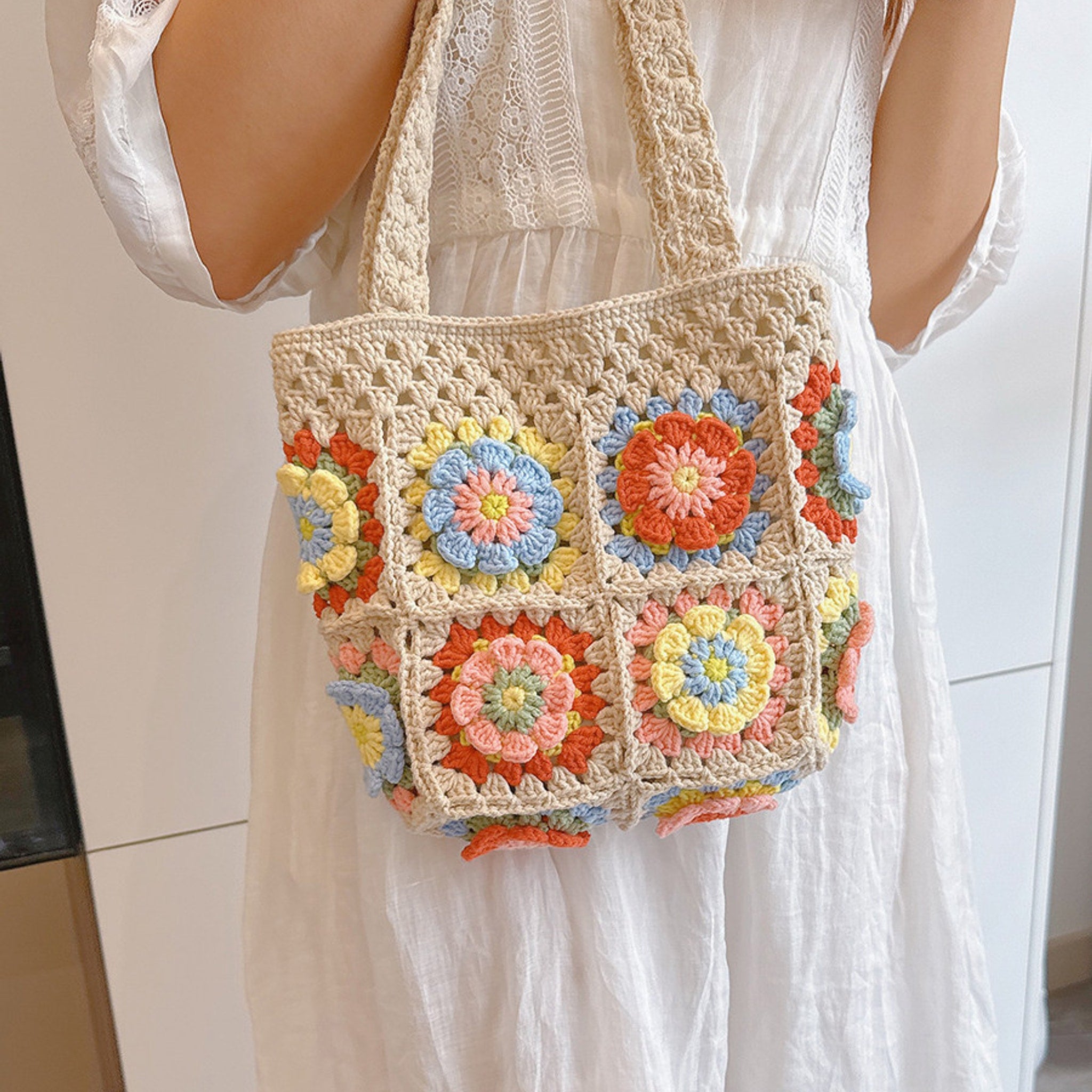 Granny Square Camellia Shoulder Bag DIY Kit — handmade crochet by OOM