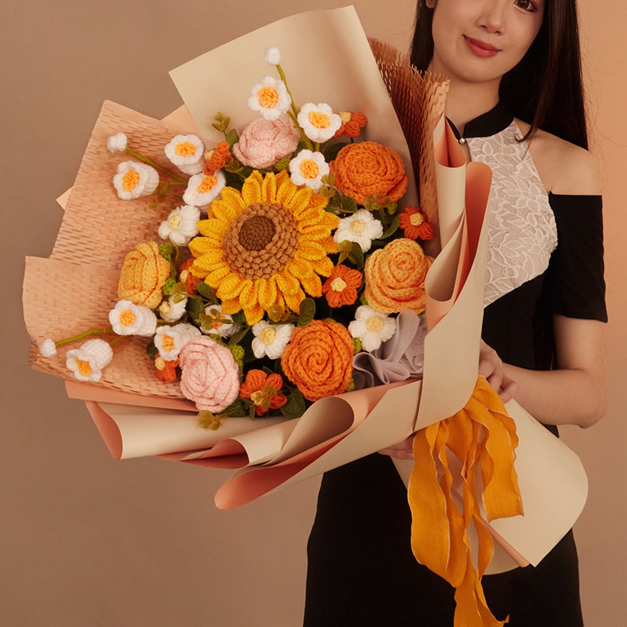 Handmade Large Sunflower Yarn Bouquet — handmade crochet by OOM