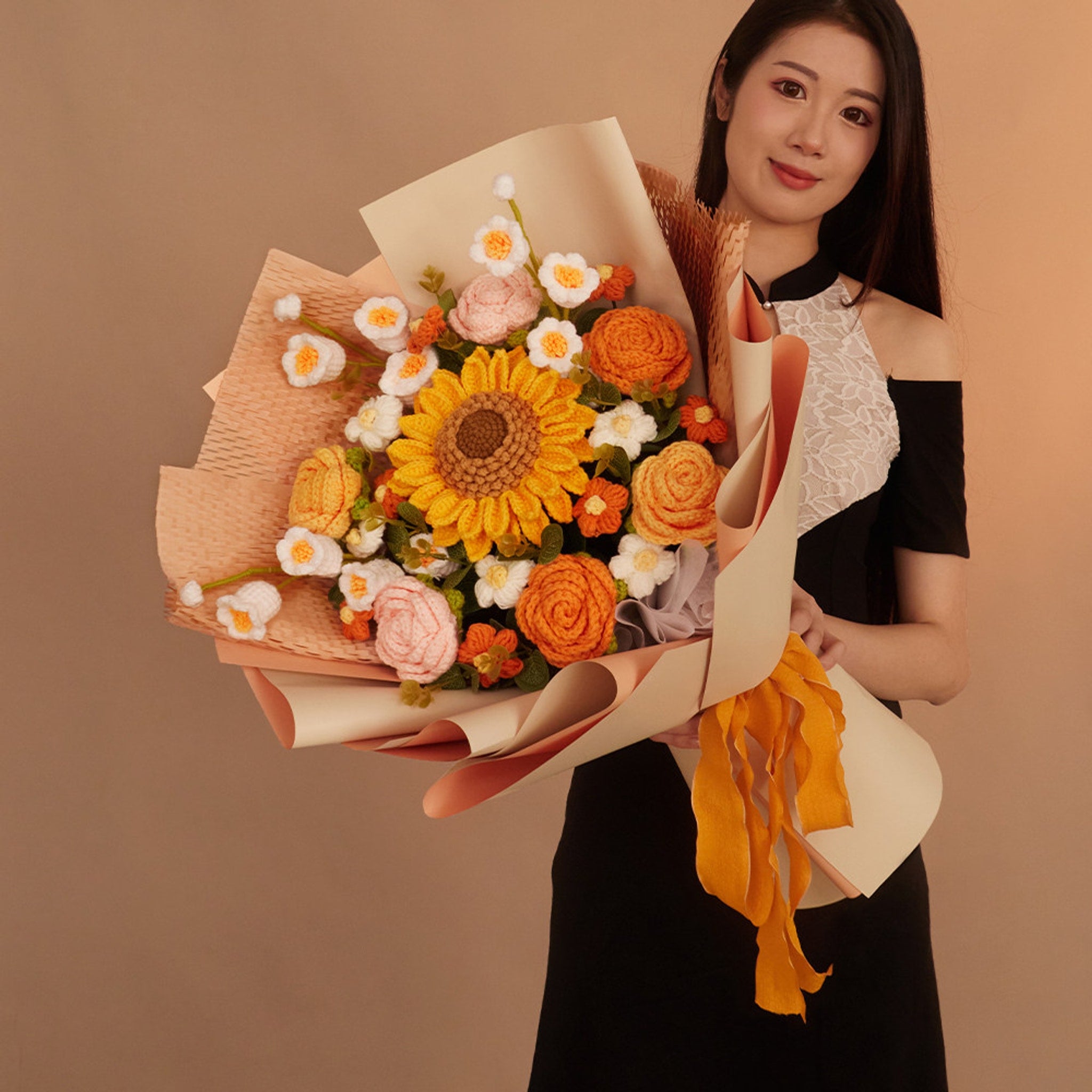 Handmade Large Sunflower Yarn Bouquet — handmade crochet by OOM